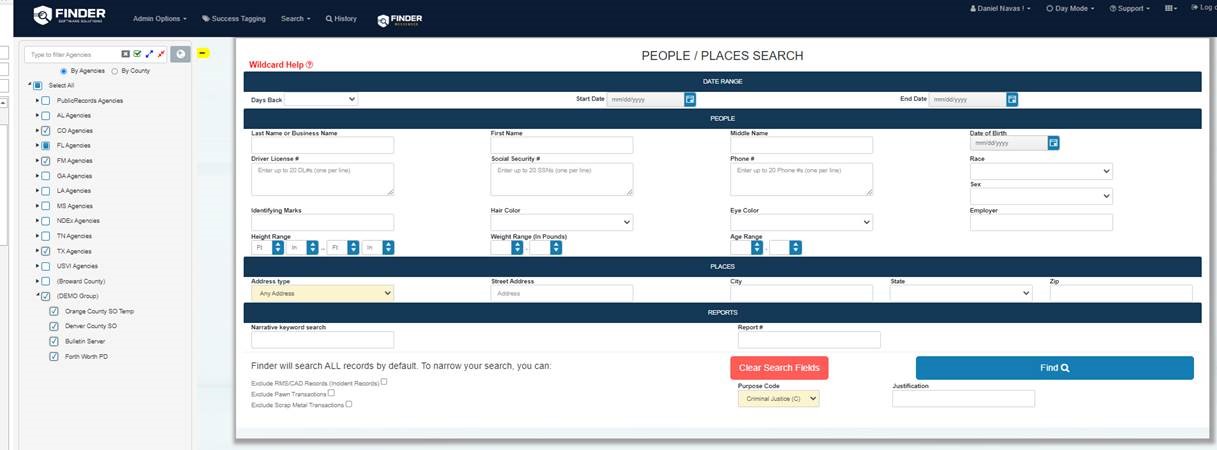 FINDER search results across connected data sources
